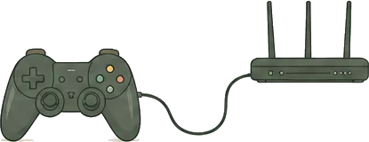 a game controller connected to a router by a cable