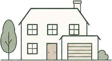 a larger house with a garage, tree and shrub