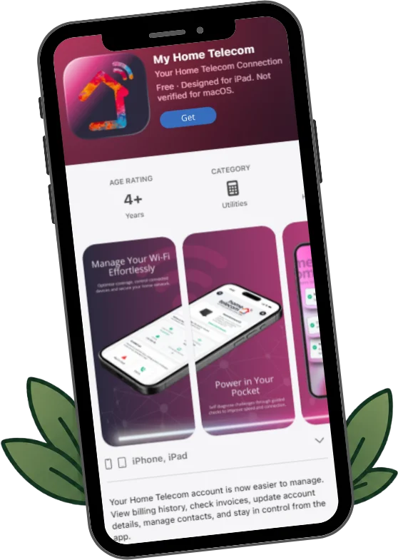 the my home telecom app on a phone, shown on its app store page