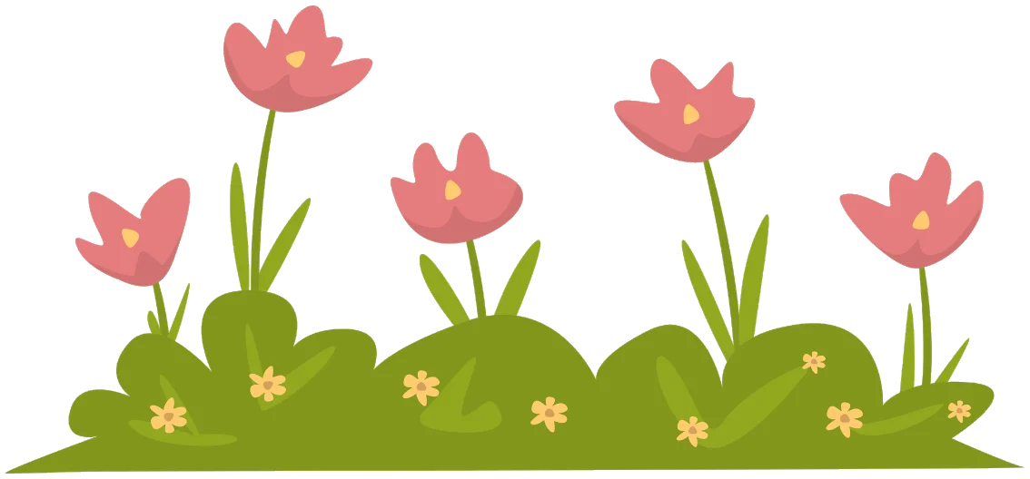 a row of pink tulips growing in a green bank